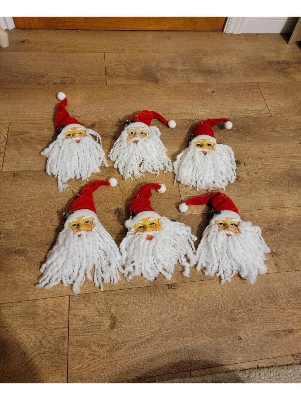 VTG SANTA CLAUS Christmas Ornament Hard Plastic Face White Yarn Beard Lot Retro